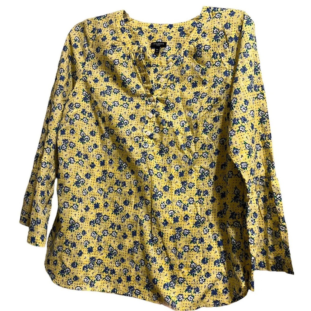 Talbots Women's Top Mp Blouse Floral Print Flared Sleeve V-neck
